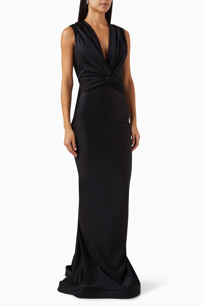 

Twist-front Maxi Dress in Satin, Black