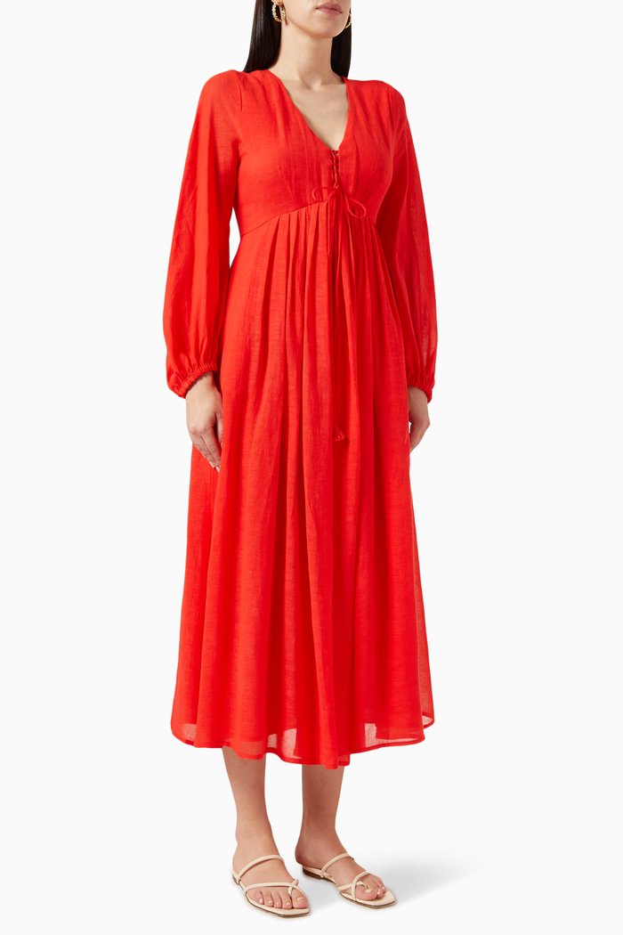 

Deodara Midi Dress in Viscose & Linen-blend, Red