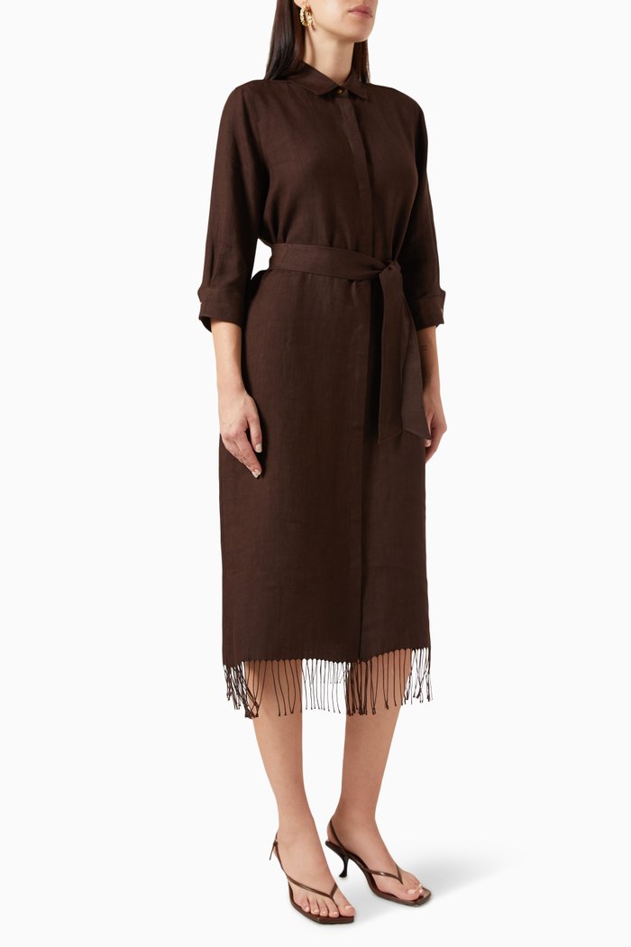 

Lignano Midi Shirt Dress in Linen, Brown
