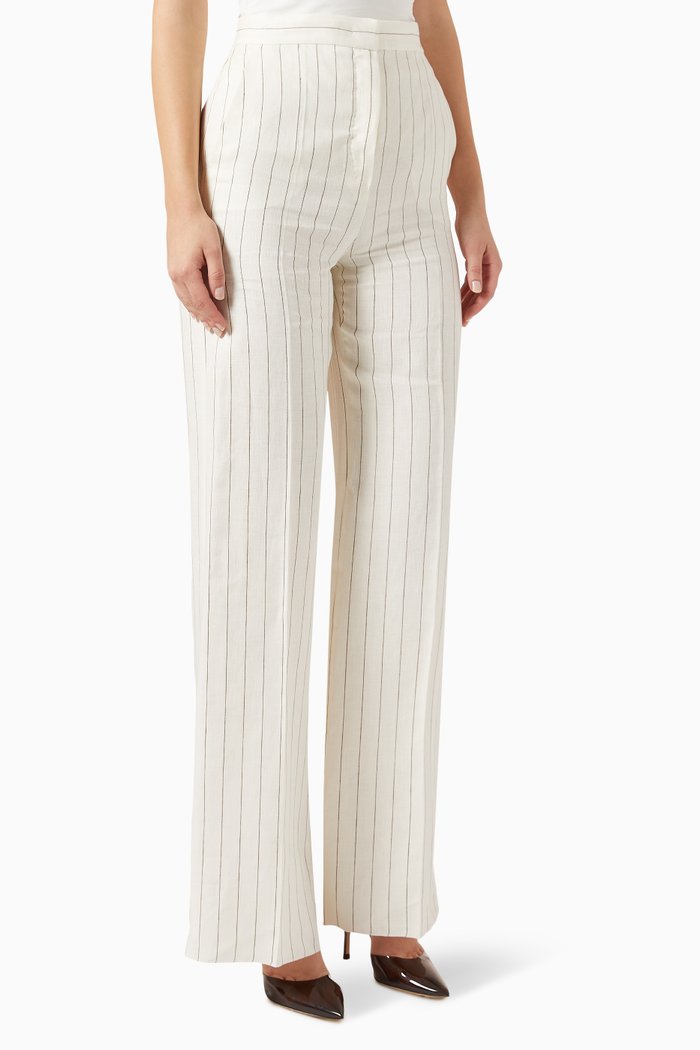 

Popoli Pinstriped Pants in Linen, White