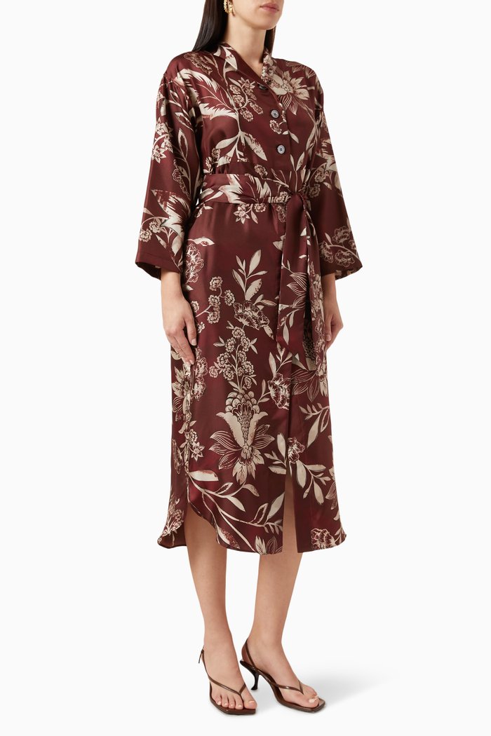 

Quercia Kaftan Midi Dress in Silk, Red