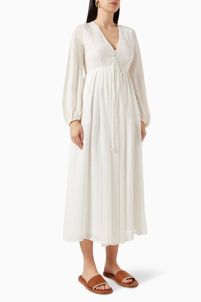 

Deodara Midi Dress in Viscose & Linen-blend, White