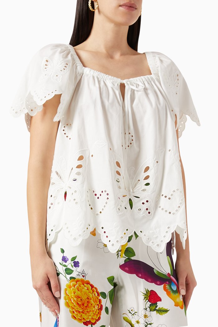 

Verdier Broderie Anglaise Top in Cotton, White