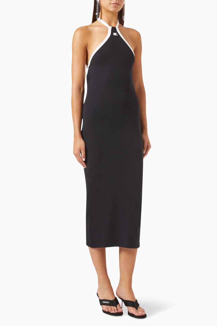 

Midi Contrast-trim Dress in Jersey, Black