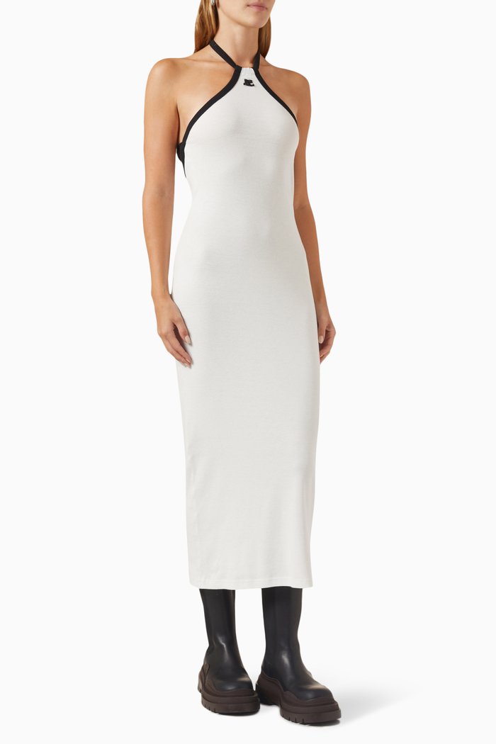 

Midi Contrast-trims Dress in Jersey, White