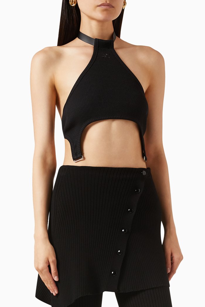 

Suspenders 90's Crop Top in Rib-knit, Black