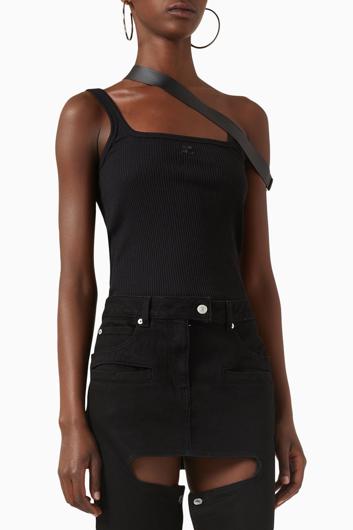 

Strap Bias 90's Tank Top in Rib-knit, Black