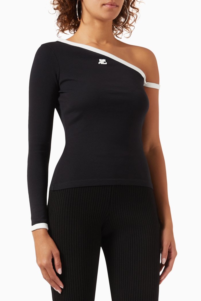 

One-Sleeve T-shirt in Cotton, Black
