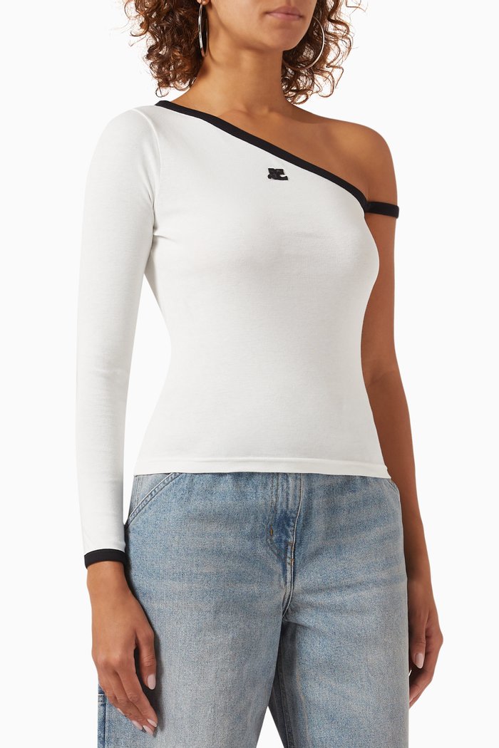 

One-Sleeve T-shirt in Cotton, White