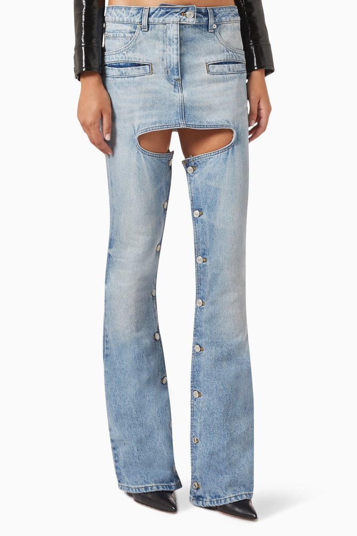 Cut-out Button Jeans in Denim, Blue