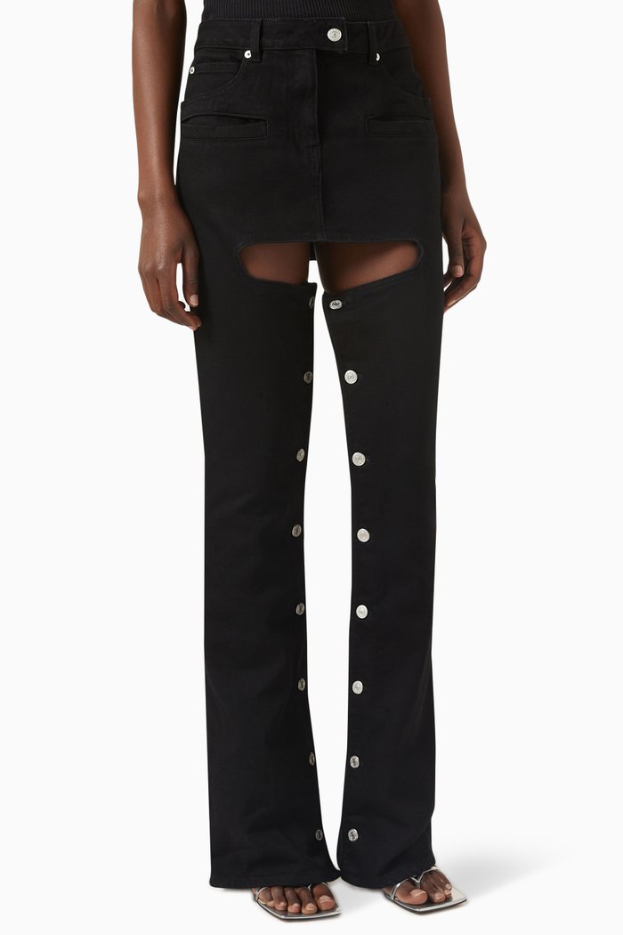 

Cut-out Button Jeans in Denim, Black