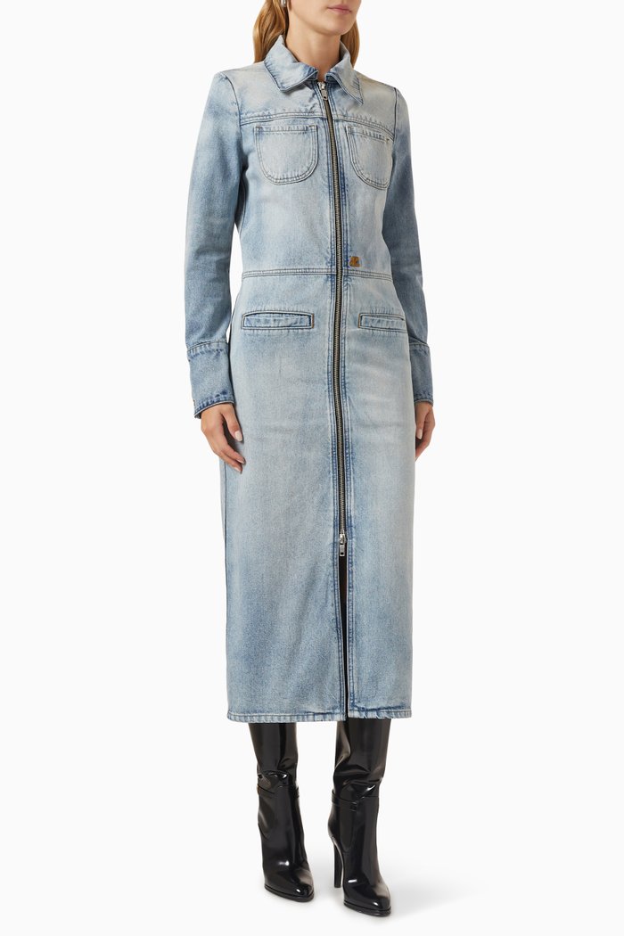 

Midi Zipper Dress in Denim, Blue