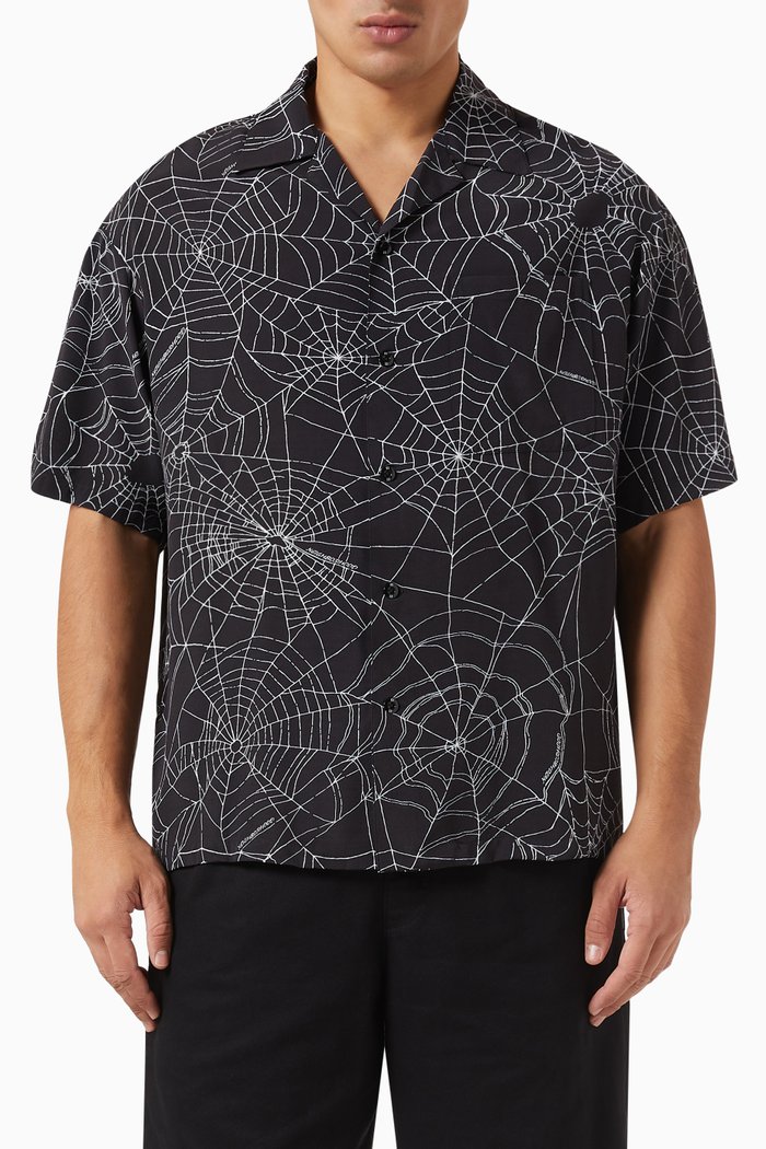 

Spiderweb Hawaiian Shirt in Rayon, Black