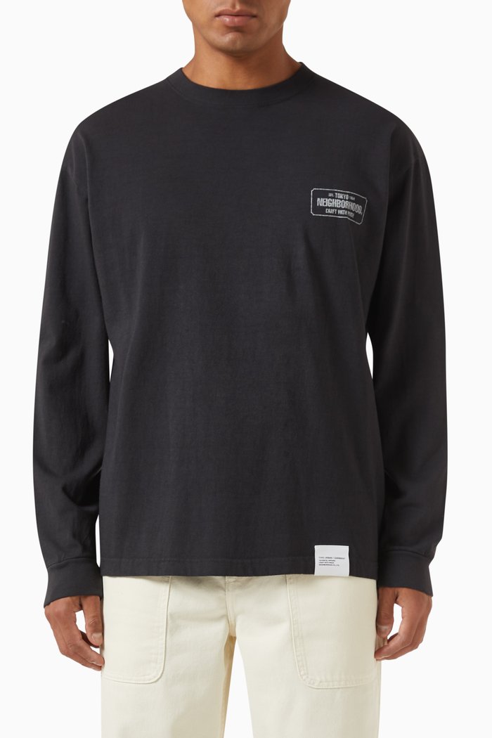 

Sulfur Dye Crewneck T-shirt in Cotton, Black