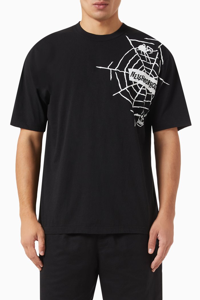 Graphic Print T-shirt in Cotton, Black