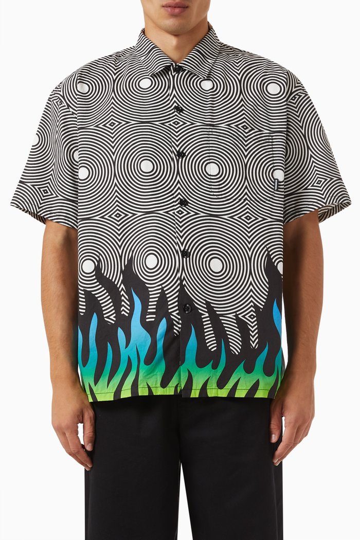 

x Death Spray Custom Flame-pattern Shirt in Cotton, Black