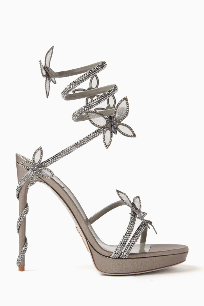 

Margot Butterfly 120 Crystal-embellished Sandals in Leather, Grey