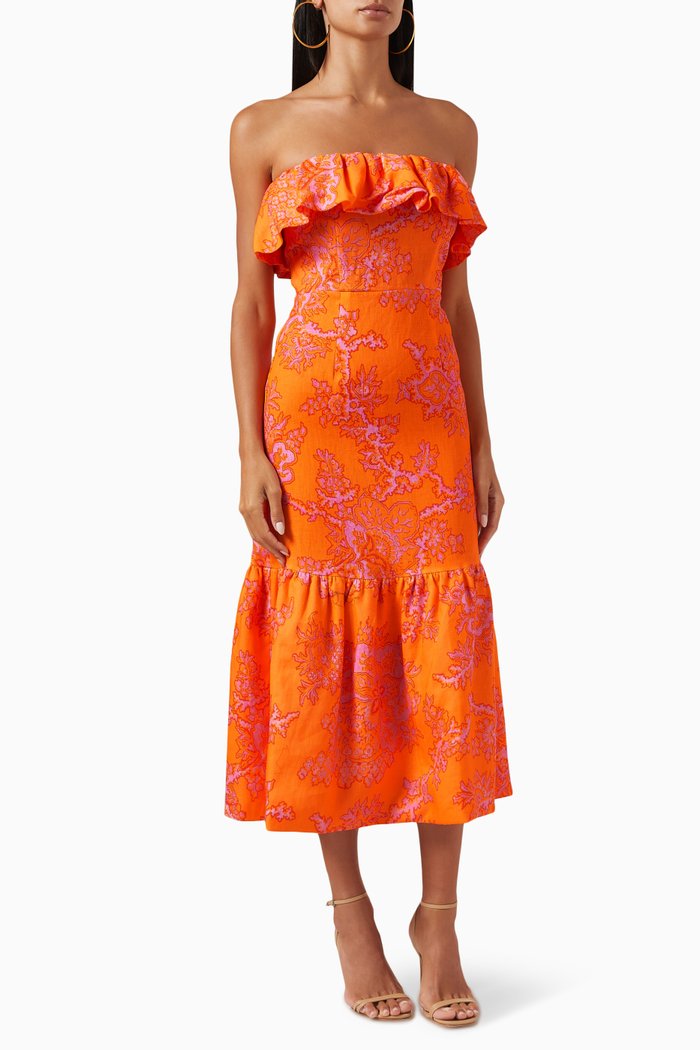 

Thea Midi Dress in Linen, Orange