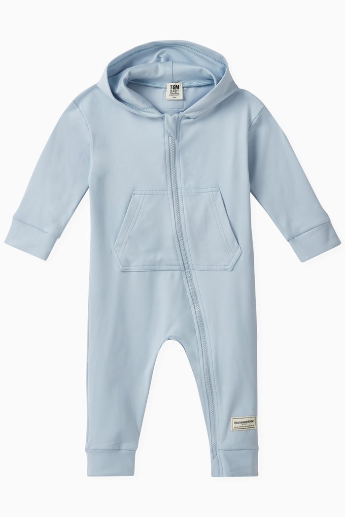 

Hooded Romper in Recycled Softskin100©, Blue