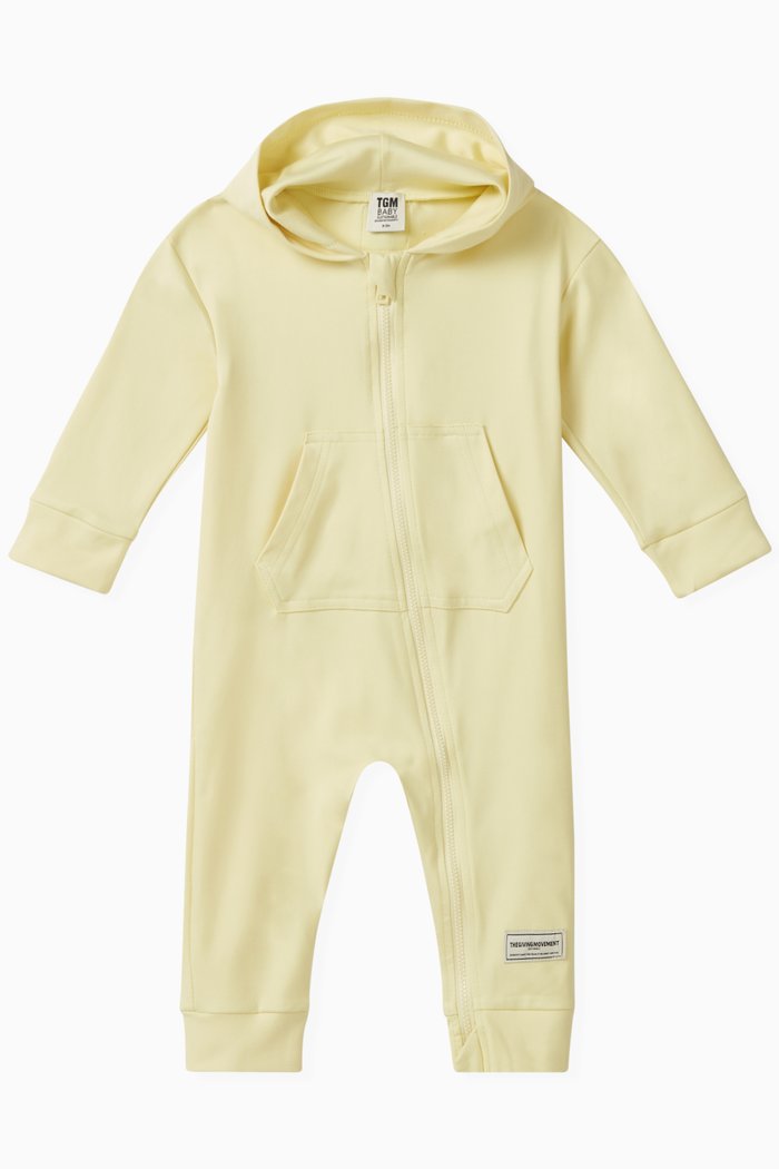 

Hooded Romper in Recycled Softskin100©, Yellow
