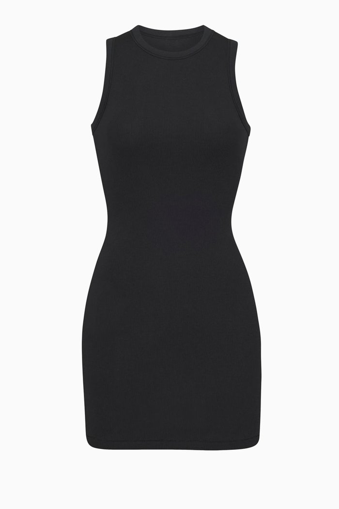 

Tank Mini Dress in Ribbed-cotton, Black