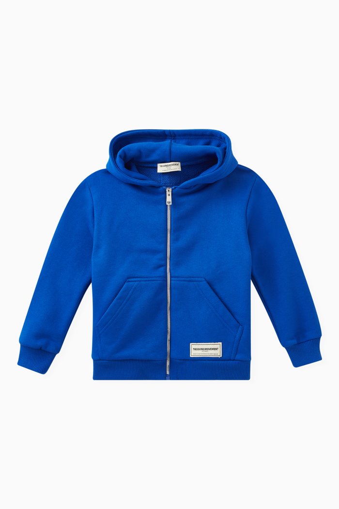 

Logo Zip Hoodie in Organic Cotton-blend, Blue