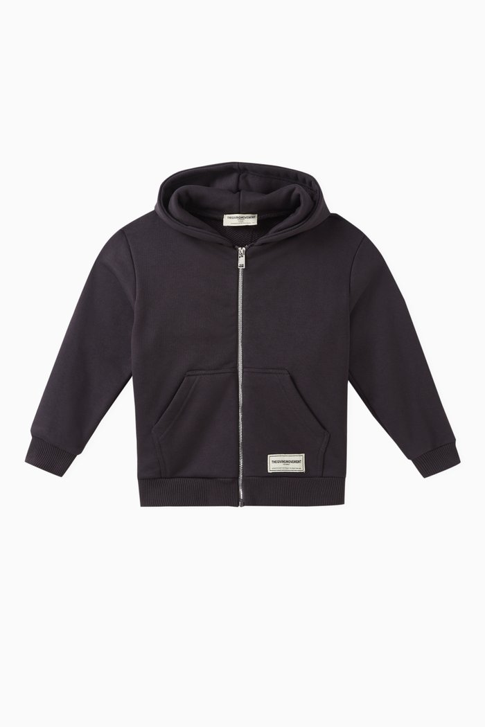 

Logo Zip Hoodie in Organic Cotton-blend, Grey