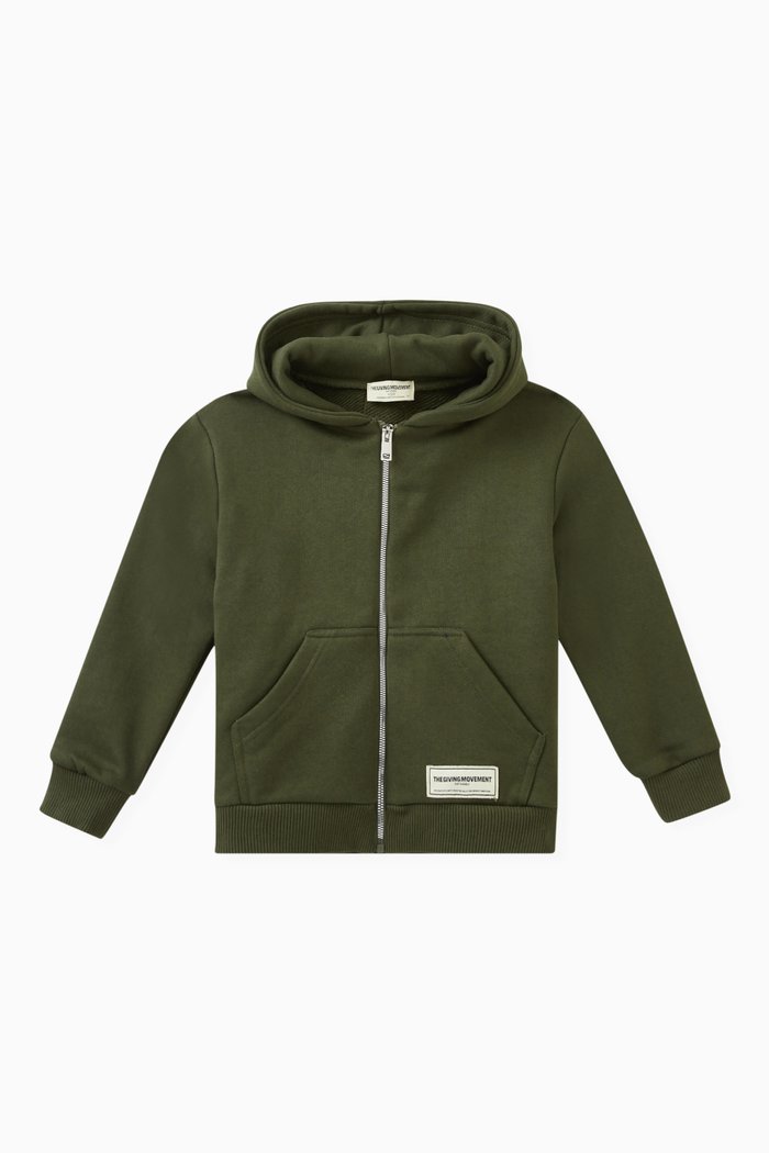 

Logo Zip Hoodie in Organic Cotton-blend, Green