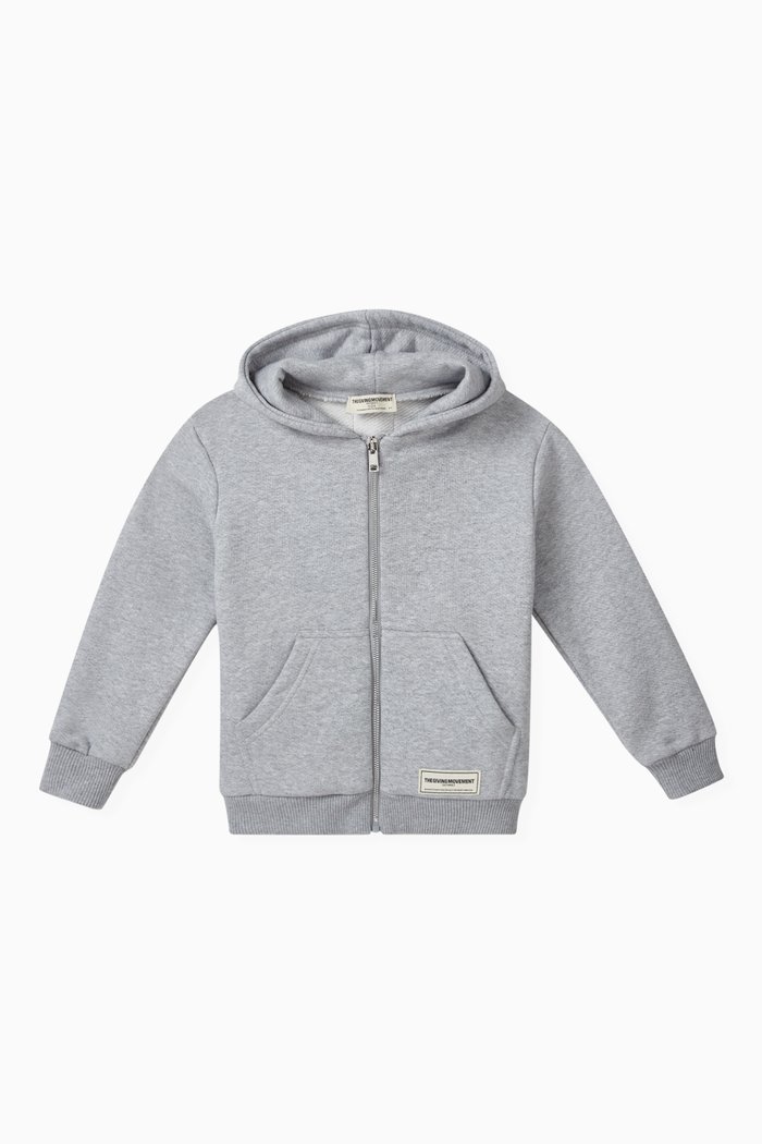 

Logo Zip Hoodie in Organic Cotton-blend, Grey