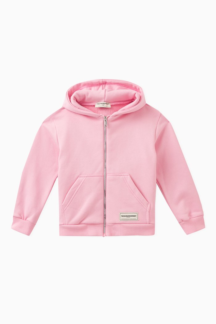Logo Zip Hoodie in Organic Cotton-blend, Pink