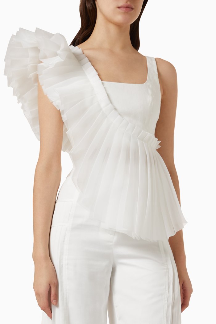 

Orbit Sculptural Pleated Top in Linen-blend, White