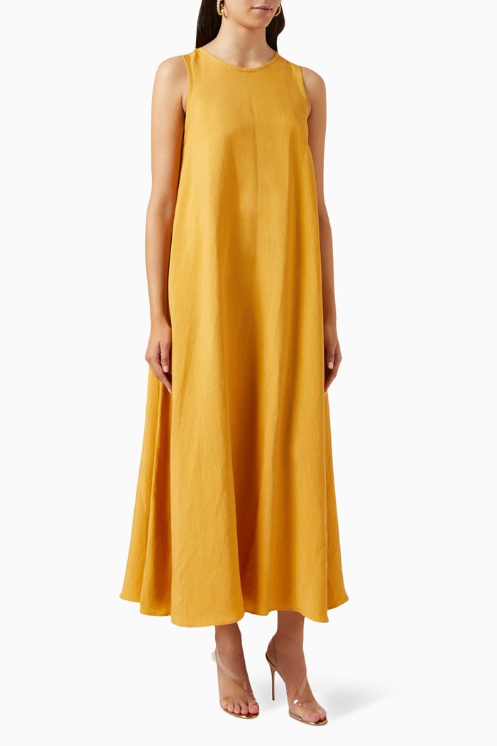 

A-line Midi Dress in Linen, Yellow