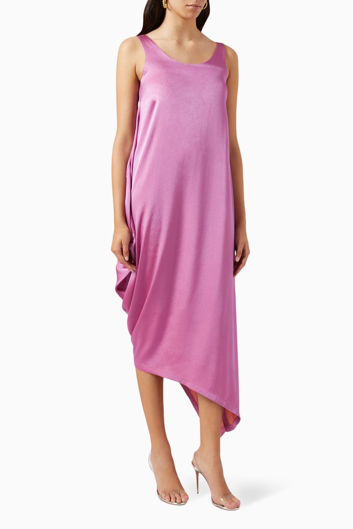 

Asymmetric Midi Dress in Silk, Pink