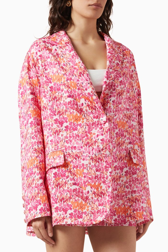 

Floral-print Blazer in Linen, Pink