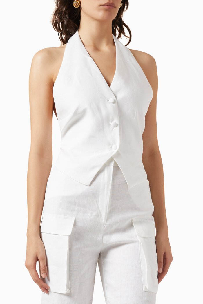 

Halterneck Vest in Linen, White