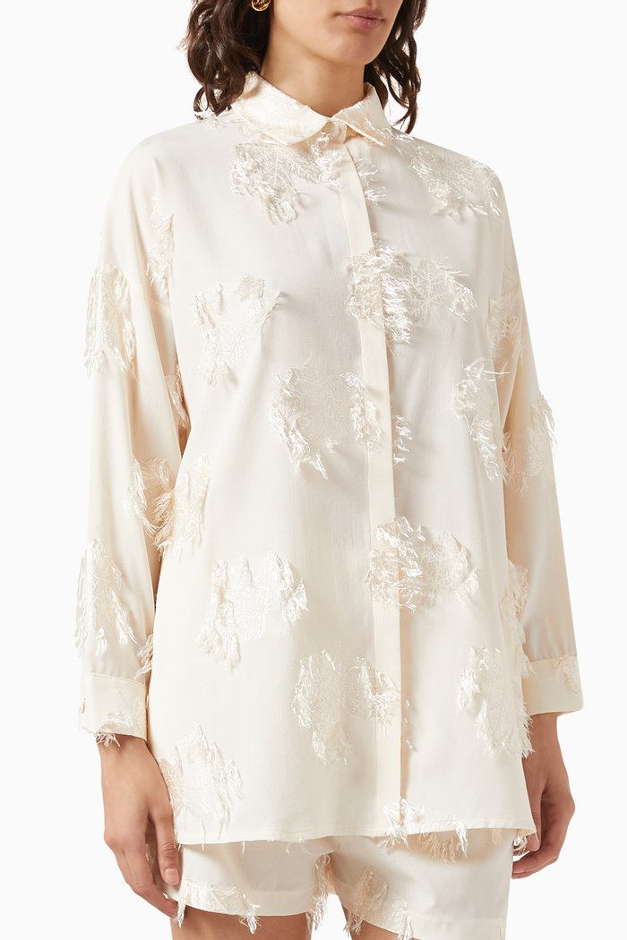 

Fringe & Floral Appliqué Shirt, Neutral