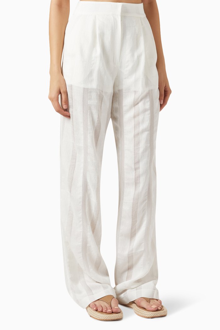 

Stripe Pattern Pants in Viscose, White
