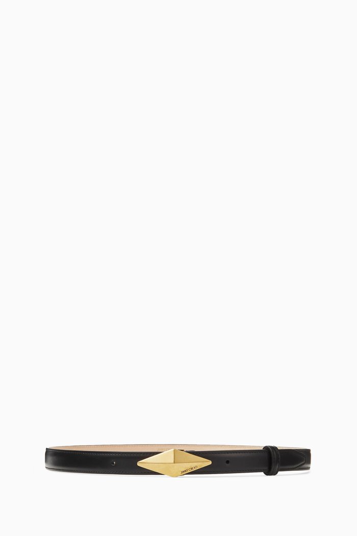 

Diamond Clasp Belt in Polished Leather, Black