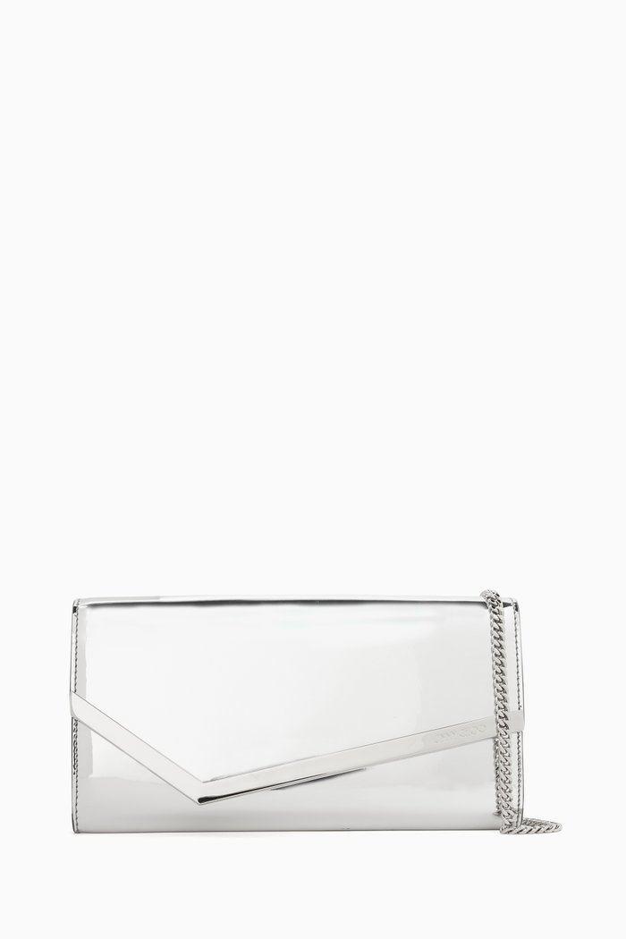 

Emmie Clutch in Metallic Leather, Silver