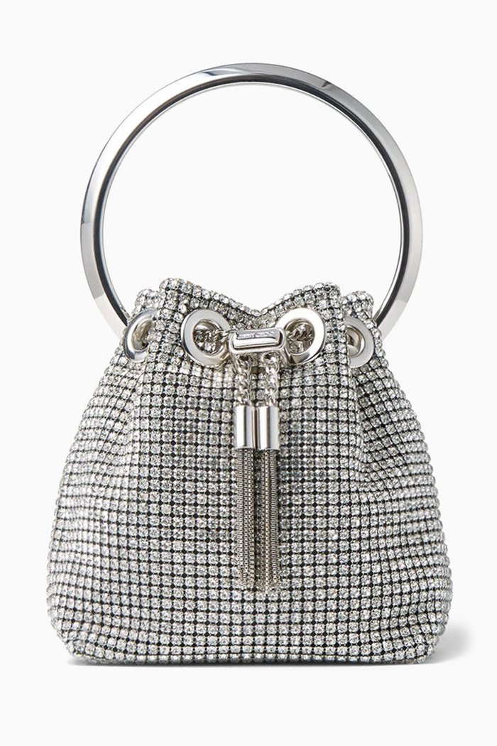 

Micro Bon Bon Bucket Bag in Crystal Mesh, Silver