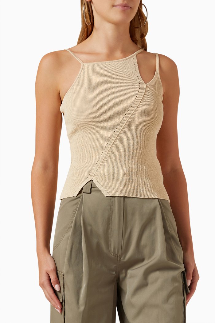 

Diagonal-line String Top in Cotton-blend Knit, Neutral