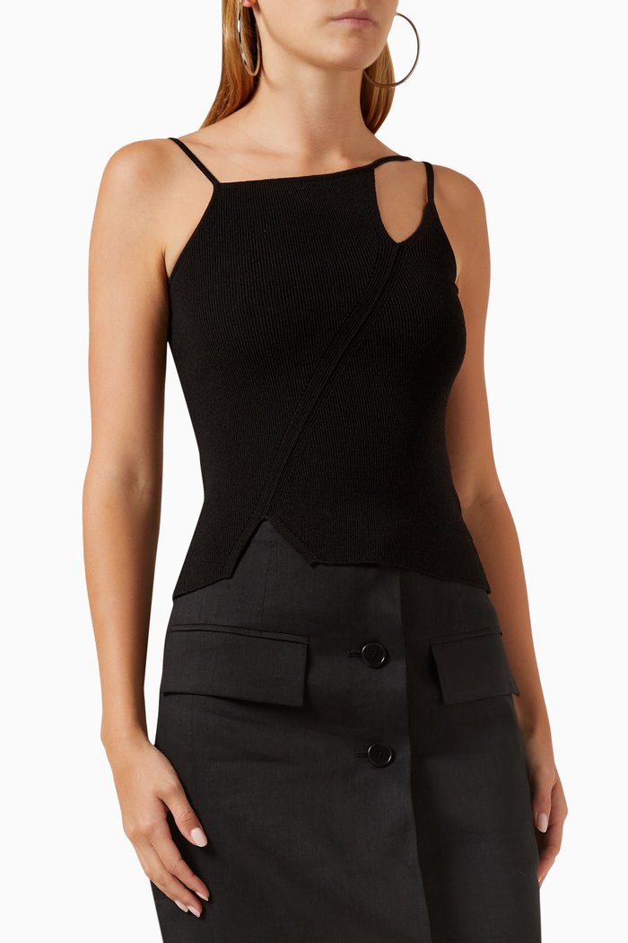 

Diagonal-line String Top in Cotton-blend Knit, Black