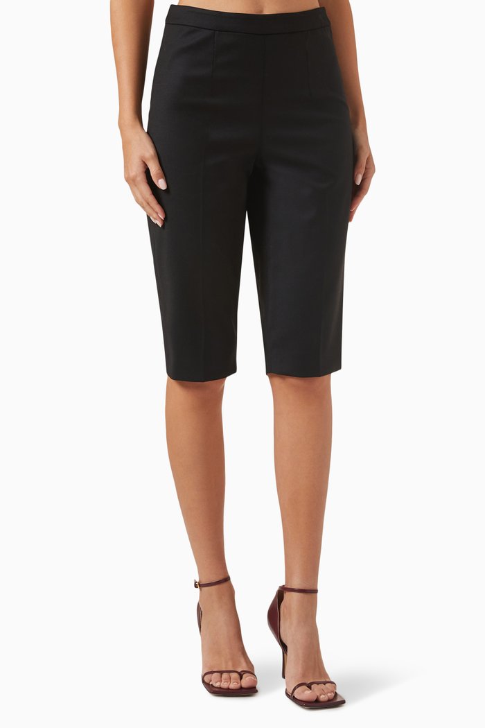 

Side-slit Half Pants in Wool, Black