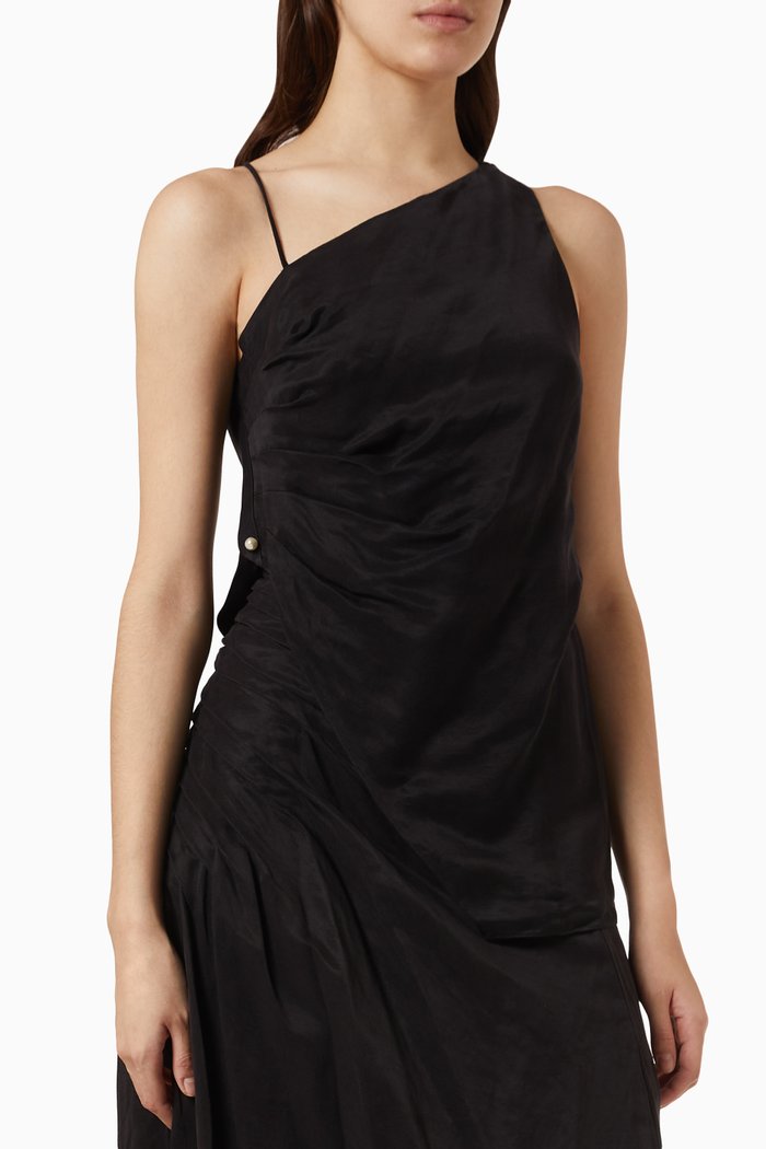 

Allure Draped Cami Top in Linen-blend, Black