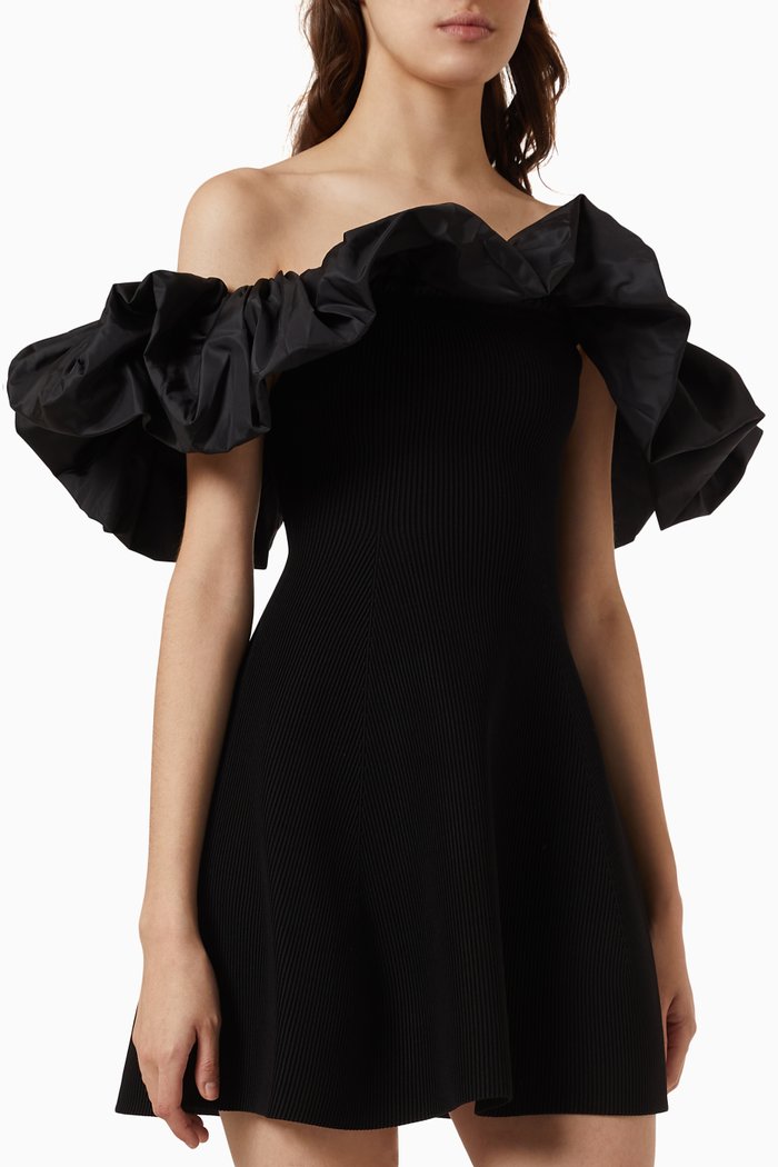 

Eldora Off-shoulder Mini Dress in Rayon-blend, Black