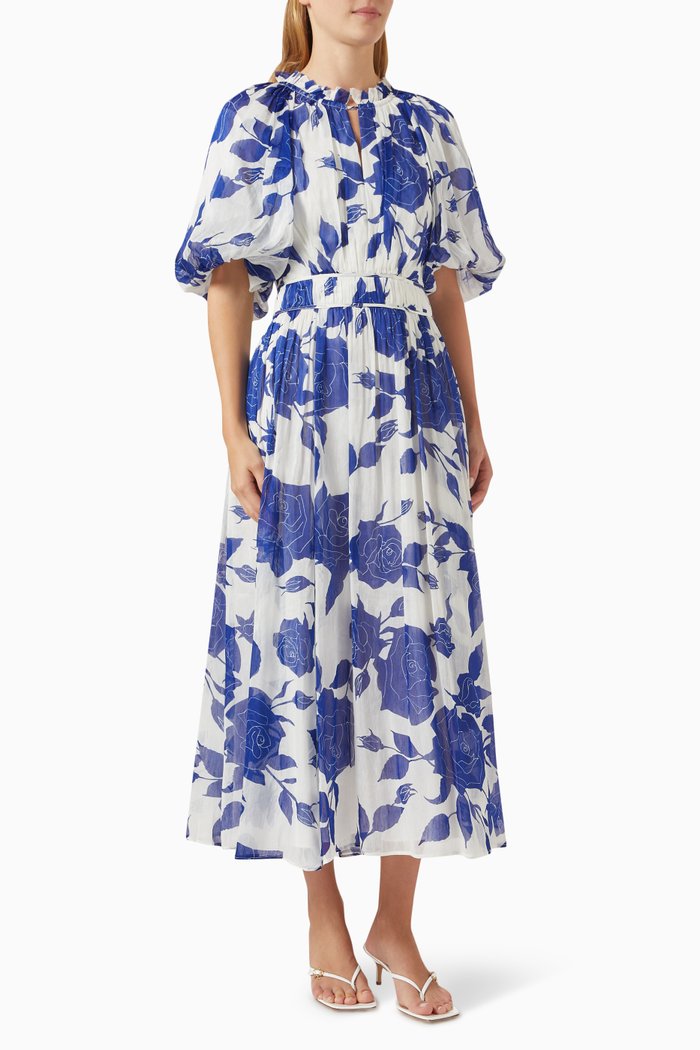 

Elysium Blouson Midi Dress in Linen-blend, Blue