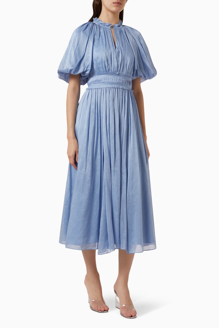 

Elysium Blouson Midi Dress in Linen-blend, Blue