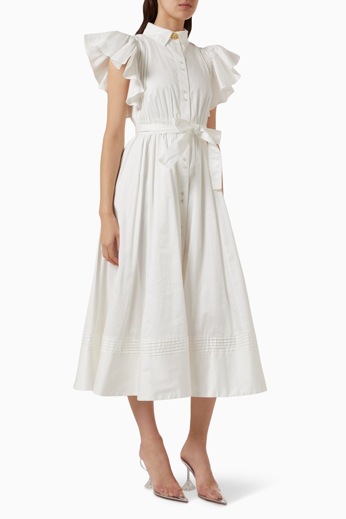 

Kindred Frill Midi Dress in Cotton-poplin, White