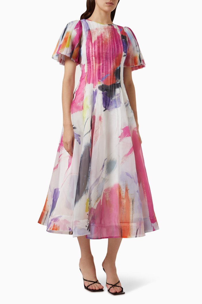 

Nova Pleated Midi Dress in Organza, Multicolour