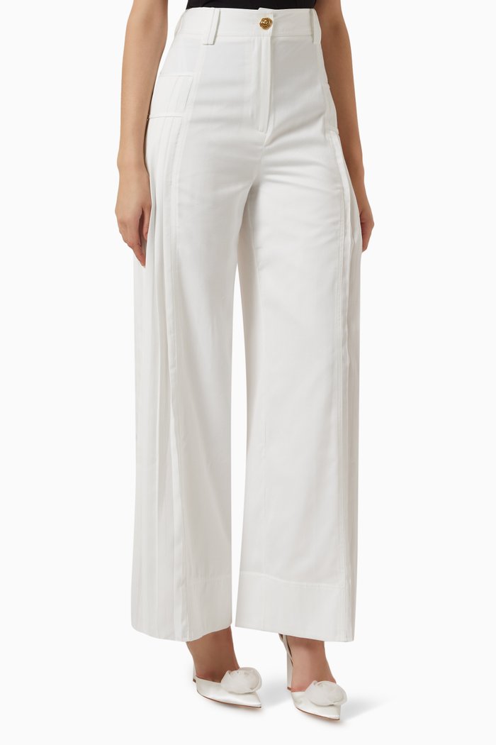 Tranquility Wide-leg Pleated Pants in Rayon-blend, White